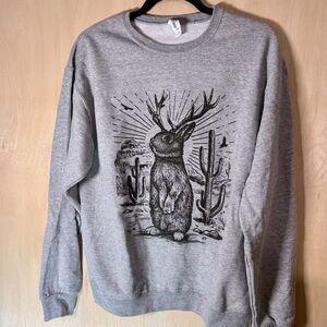 New Jerzees Heather Gray Jackalope Desert Cactus Graphic Sweatshirt M